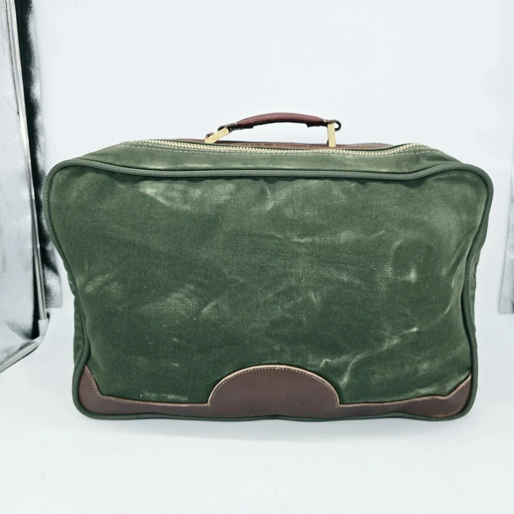 Vintage Orvis Battenkill Bag Travel Weekender Pique Canvas Green Leather Large